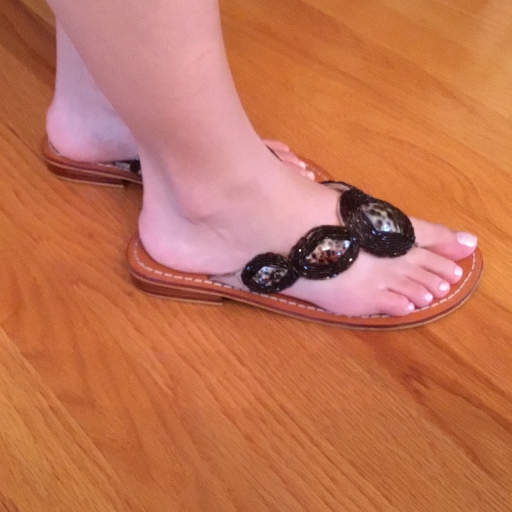 KRISTENS KLOSET LEATHER EMBELLISHED SANDALS